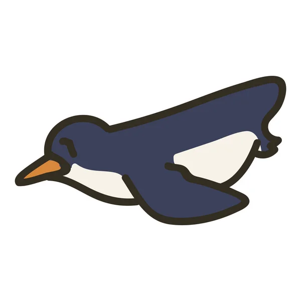 Adorable Lineless Swimming Cartoon Penguin Clip Art. Arctic Animal Icon. Hand Drawn kawaii Polar Bird Motif Illustration Doodle In Flat Color. Isolated Baby, Nursery and Christmas Bird. Vector. — Stock Vector