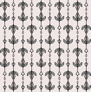 Klasik Art Deco Yaprak Çizgili Motif Vektör Kusursuz Desen. 1920 'lerin stili Geometrik Flourish Damask Arkaplanı. El yapımı Süslü Klasik Tekstil. Süslü Flourish Allover Yazdırma Eps 10