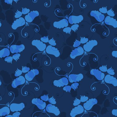 Klasik Mavi Kelebek Ağdasına Karşı Boya. Vektör Kusursuz Desen Arkaplanı. Kara Deniz Erkeği Batik. Uzak Doğu Tekstil 'i için Japon Kimono Tarzı Yazdırın. El Boyası Tekrarlayan Döşeme Eps 10