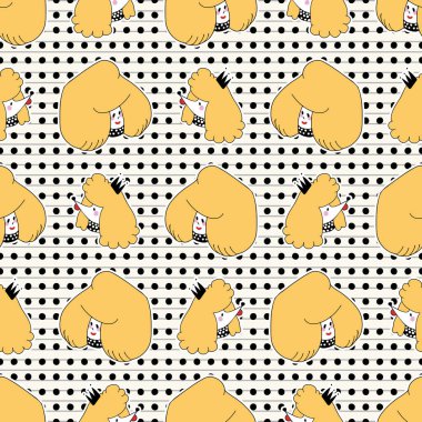 Kawaii kanişi olan sevimli bir kız. Yavru köpek, kusursuz vektör desenli. Japon tarzı çizgi film, gülümseyen hayvan ve mutlu kadın geçmişi. Sevimli kız eli çizilmiş köpek ve sahibinin robot resmi..