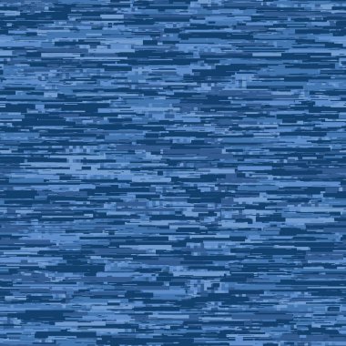 Pixel Denim Blue Melange Marl Harmanının kusursuz dokusu. Değişik İndigo Boya Renkleri. Yoğun Pixelated Gürültü Biçimi. Arızalı Çizgili Akan Su Efekti Arkaplanı. Vektör Örnekleme Eps 10 