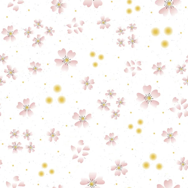 Ručně kreslené třešňové květy bezešvé vzor. Japonský jarní styl hodil botanické ditsy pozadí. Jemné růžové neutrální tóny. Všude tisk pro asijské domácí dekorace, móda. Opakování vektorového snímku. — Stockový vektor