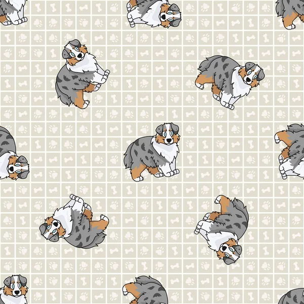 Hand drawn cute australian puppy shepherd breed dog seamless vector pattern. Purebred pedigree domestic dog paw background. Dog lover Australia hunting pet all over print. Kennel pooch. EPS 10. — Stockový vektor