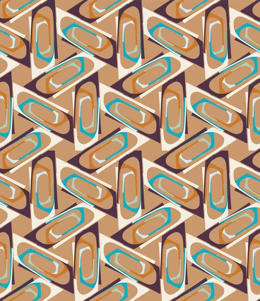 Mid Century Modern Vintage Pattern Background. Graphic Design Trend Shape. Seamless 1960s Style Retro Fabric Geometric Wallpaper. Hip Beige Brown Flat Color. Swatch Tile Repeat Vector EPS 10 — 图库矢量图片