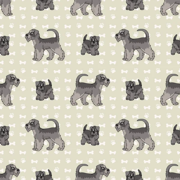 Hand drawn cute schnauzer breed dog and puppy seamless vector pattern. Purebred pedigree puppy domestic dog on paw background. Dog lover terrier pet all over print. Kennel pooch. EPS 10. — Stock Vector