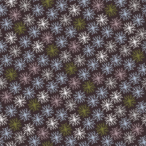 Ditsy Doodle Winter Floral Seamless Pattern. Hand Drawn Scribble Flower Repeat. Dense Bloom Background. Vintage 60s Style in Moody Brown. Packaging All over print, Trendy.