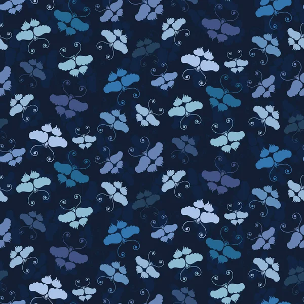 Classic Blue Butterfly Wax Resist Dye. Fondo de patrón sin costura vectorial. Dark Navy Masculine Ditsy. Estilo Kimono japonés en toda la impresión para textiles asiáticos del Lejano Oriente. Pintado a mano repetición de baldosas Eps 10 — Vector de stock