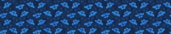 蝴蝶莫蒂夫刺绣Sashiko Kantha病媒边境模式。 亚洲针织无缝带边沿。 蓝宝石蓝跑动的手贴片纹理修剪。 日本装饰。 简单的水洗纸带编辑10 — 图库矢量图片