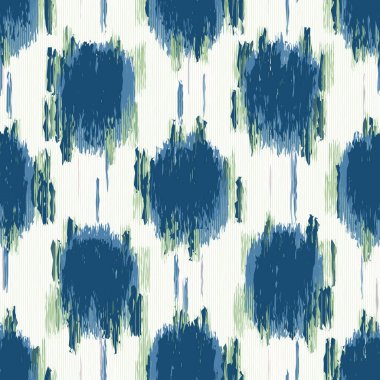  Classic Blue Glitch Space Dye Polka Dot Texture. Painterly Seamless Pattern with Blotched Shibori Effect. Ikat White. Dripping Dotty Distressed Summer Background. Textile All Over Print Vector EPS10 clipart