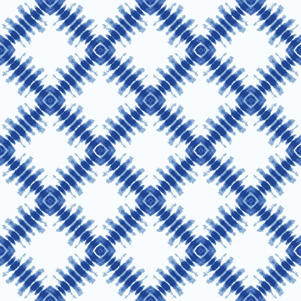 Shibori Tie Dye Effect Fondo de diamante. Patrón sin costura Textile Swatch en estilo blanqueador teñido de azul índigo. Vector EPS 10 — Vector de stock
