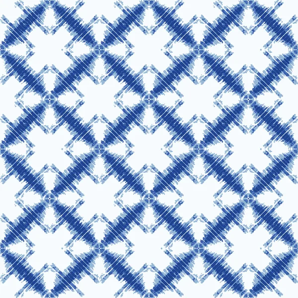 Shibori Tie Dye Effect Diamond Background. Seamless Pattern Textile Swatch in Bleach Style Dyed Indigo Blue. Vector EPS 10 — Stock Vector