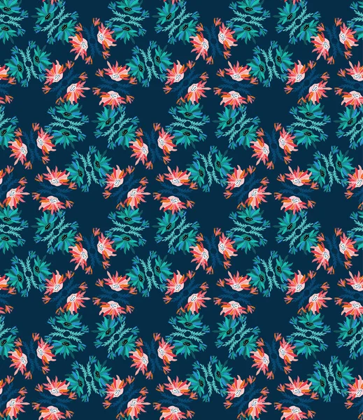 Classique Bleu Floral Symétrie Motif Arrière-plan. Dark Abstract Flower Leaf Mosaic Seamless Pattern. Élégant effet exotique tropical fleur de verre teinté Indigo Textile. Vecteur d'illustration de répétition SPE 10 — Image vectorielle