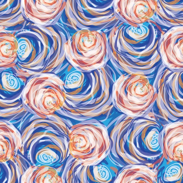 Painterly rose floral motif vector watercolor background. Seamless flower repeat pattern. — Stockvektor