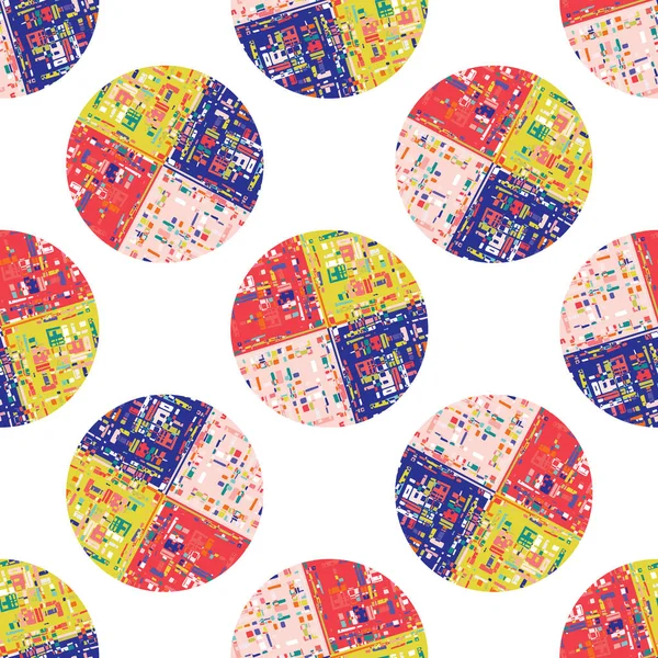 Vector Hand Painted Bold Geometric Polka Dot. Modern Seamless Pattern. Pink Red Blue Deco Circle on White Background. Modern Bright Cutout Collage Drawn Style. Playfull Kids Allover Print. Eps 10 Tile — Stockvektor