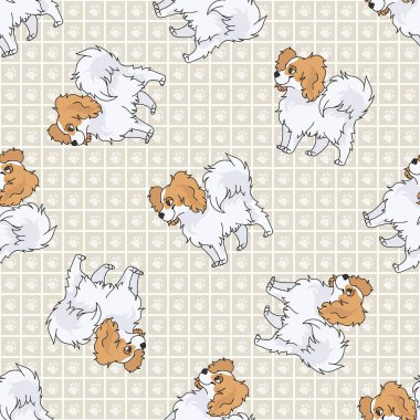 El çizimi şirin papillon köpek cinsi, kusursuz vektör deseni. Pençe arka planında safkan köpek yavrusu. Köpek sever, oyuncak, spanyel evcil hayvan her yerde. Köpek kulübesi köpeği. EPS 10. 