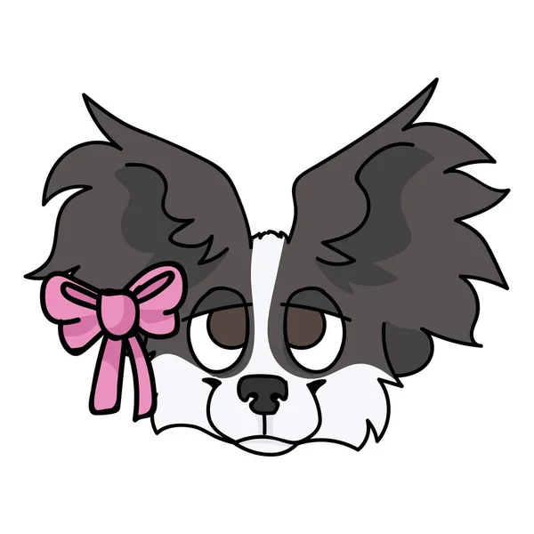 Cute cartoon papillon puppy dog face with pink bow vector clipart. Pedigree kennel doggie breed for dog lovers. Purebred domestic for pet parlor illustration mascot. Isolated canine fluffy. EPS 10. — Stock Vector