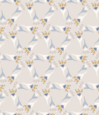 French shabby chic damask vector texture background. Dainty flower in blue yellow on off white seamless pattern. Hand drawn floral interior home decor swatch. Classic farmhouse style all over print