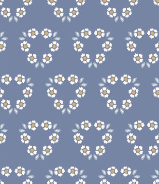 French shabby chic damask vector texture background. Dainty flower daisy blue off white seamless pattern. Hand drawn floral circle. Interior home decor swatch. Classic farmhouse style all over print