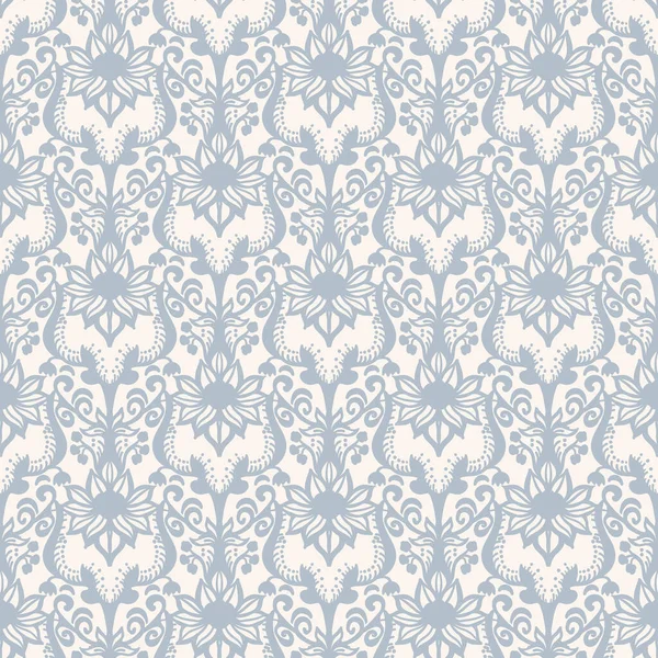 French shabby chic damask vector texture background. Dainty flower in blue and yellow on off white seamless pattern. Hand drawn floral interior home decor swatch. Classic farmouse style all over print — стоковий вектор