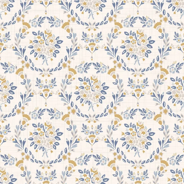French shabby chic damask vector texture background. Dainty flower bouquet on off white seamless pattern. Hand drawn floral interior home decor wallpaper. Classic cottage farmouse style all over print