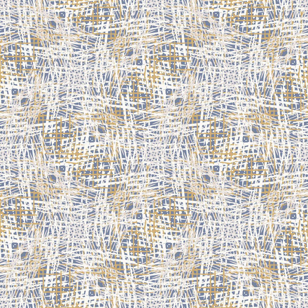 Grey french linen vector texture seamless pattern. Brush stroke grunge ornamental woven abstract background. Country farmhouse style textile. Irregular distressed marks all over print in gray blue.