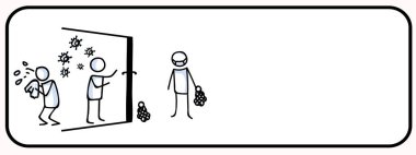 Corona virüsü covid 19 stickman komşunun bilgilerine yardım ediyor. Haber yayınları topluluğu desteği. Tıbbi sağlık hizmeti grafik klip sanatı. Simge siyah beyaz olarak ayarlandı. Viral alışveriş yardımı bırakıldı
