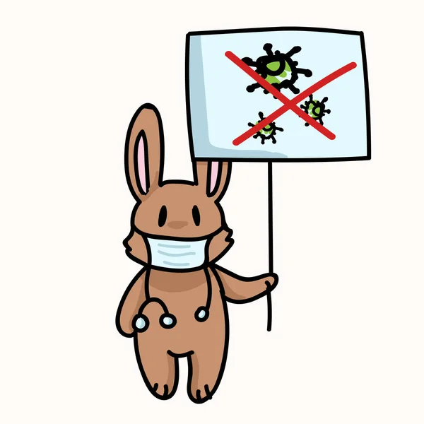 Corona virus kinderen cartoon arts uit te leggen infographic. Viraal griepmasker op schattig konijntje. Educatieve grafiek met beeld van het virus. Vriendelijk icoon voor kinderen. Waarschuwing voor vectorgriep. — Stockvector