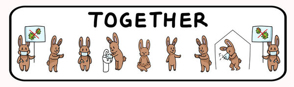 Corona virus crisis help each other banner poster. Stay positive covid 19 infographic for kids. Community help social media clipart. Childrens support message. In this together share cartoon concept 