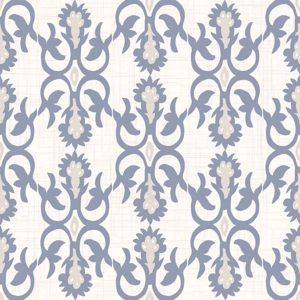 French blu shabby chic damask vector texture background (англійською). Античний білий жовтий синій безшовний візерунок. Ручний намальований квітковий внутрішній шпалерний папір домашнього декору. Класичний медальйон бароко кругом пальця. — стоковий вектор