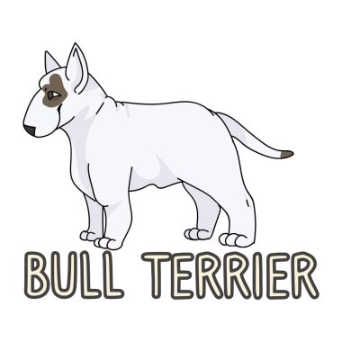 Çizgi filmdeki şirin köpek teriyer cinsi ve metin sözcüğü vektör klipsli. Köpek sevenler için soylu köpek kulübesi. Evcil hayvan bakımı için safkan köpek. İzole gösteri köpeği. EPS 10. 