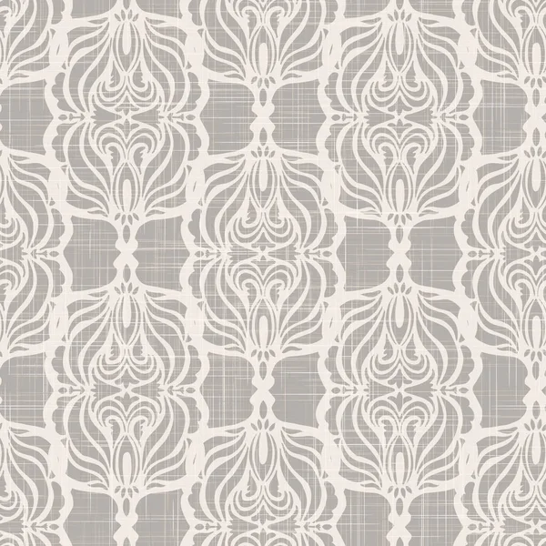 Français lin shabby chic damassé texture vectorielle fond. Antique motif blanc fleurir sans couture. Fond d'écran intérieur floral dessiné à la main décoration intérieure swatch. Médaillon baroque classique imprimé partout — Image vectorielle