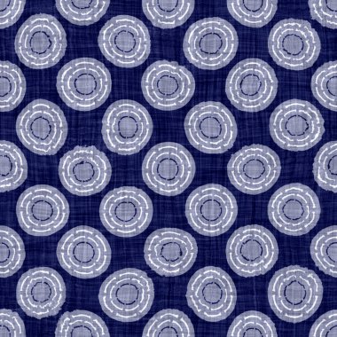 İndigo mavisi örülmüş boro pamuk boyanmış doku arka planı. Kusursuz Japonlar batik numunelerini tekrarlıyor. Polka lekeli kravat boyası beyazlatıcısı. Asya füzyon izin veren kimono tekstili. Giysi izi.