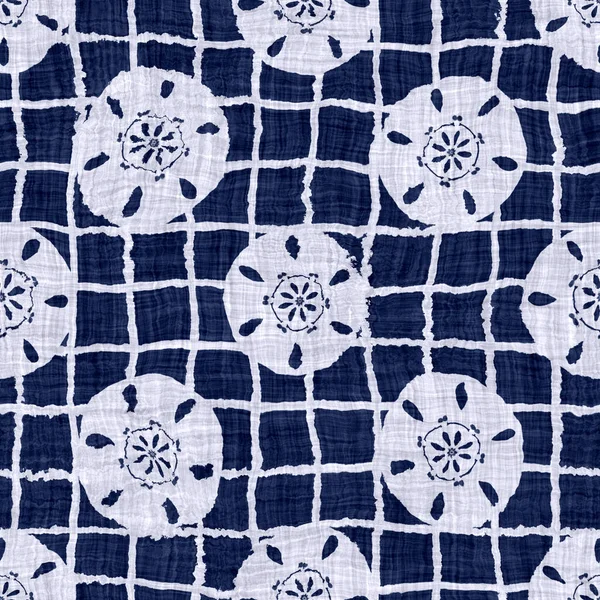 Latar belakang tekstur efek boro teranyam biru indigo. Orang jepang tak berperikemanusiaan mengulangi pola batik. motif bunga distresstie pewarna pemutih. Tekstil kimono wagara Asia. Cetak kain yang dipakai — Stok Foto