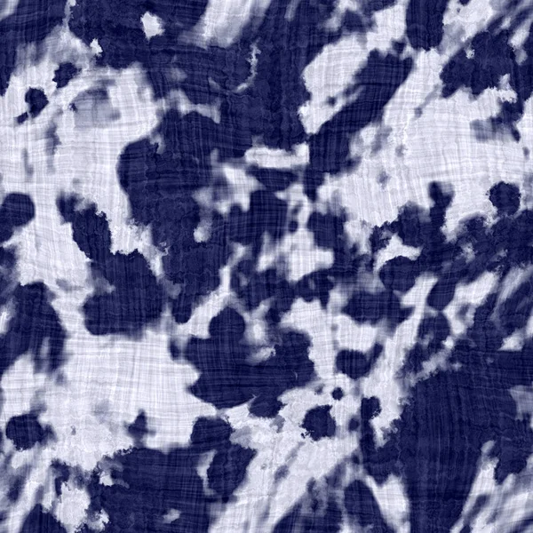 Indigo blue woven boro cotton dyed effect texture background. Seamless japanese repeat batik pattern swatch. Blotched distressed tie dye bleach. Asian fusion allover kimono textile. Worn cloth print — Stock Photo, Image