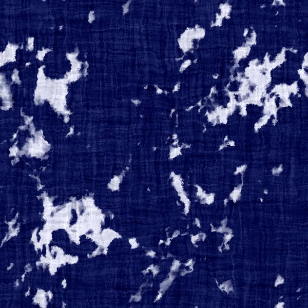 Indigo blue woven boro cotton dyed effect texture background. Seamless japanese repeat batik pattern swatch. Blotched distressed tie dye bleach. Asian fusion allover kimono textile. Worn cloth print — Stock Photo, Image