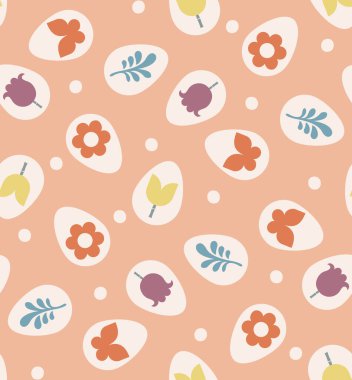 Papatya çiçeği vektör arkaplanlı paskalya yumurtası. Mozaik dekore edilmiş klasik yumurtalar. 50 'lerin pürüzsüz deseni. Mevsimlik hatıra defteri, kırtasiye malzemeleri, ev dekorasyon örnekleri. Her yerde bahar stili.