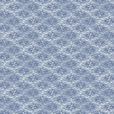 Fransız Mavili keten taşıyıcısı kırık dalga şeridi dokusu pürüzsüz desen. Fırça darbesi soyut arka plan. Köy çiftliği tarzı tekstil. Parmak izinin her yerinde düzensiz dalgalı çizgiler var..