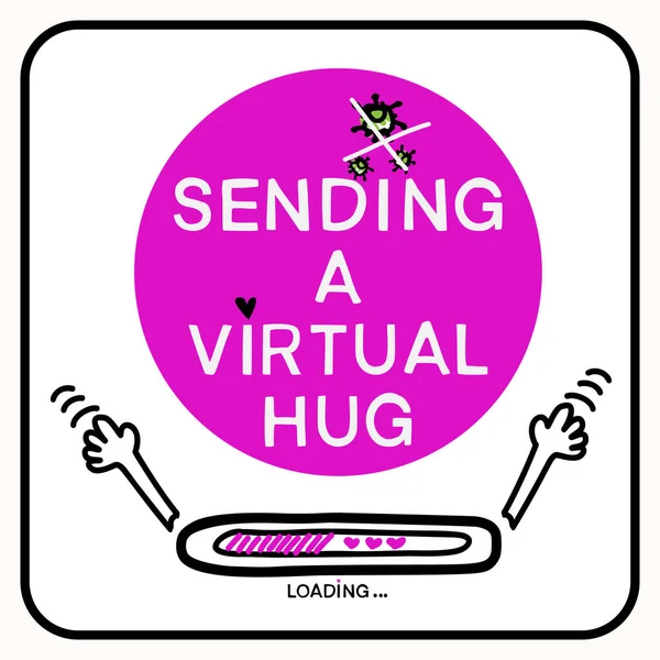 Sending virtual hug corona virus crisis banner. Defeat covid 19 stay home infographic. Social media love heart banner. Viral pandemic support message. Outreach get through together concept sticker — Stock Vector