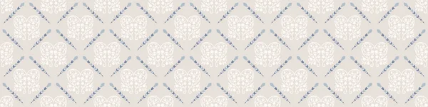 French damask shabby chic floral linen vector texture background. Симпатичный цветочный баннер без швов. Ручной рисунок цветочный интерьер дома отделка ленты декора. Классический деревенский стиль . — стоковый вектор