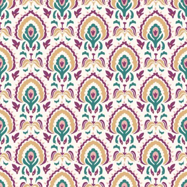 Eski Hint Arabesk desenli şal desenli ama dikişsiz vektör deseni. Marsala kırmızısı süslü orta doğu tarzı arka plan. Her yerde klasik etnik dekoratif çiçek foulard madalyonu var.