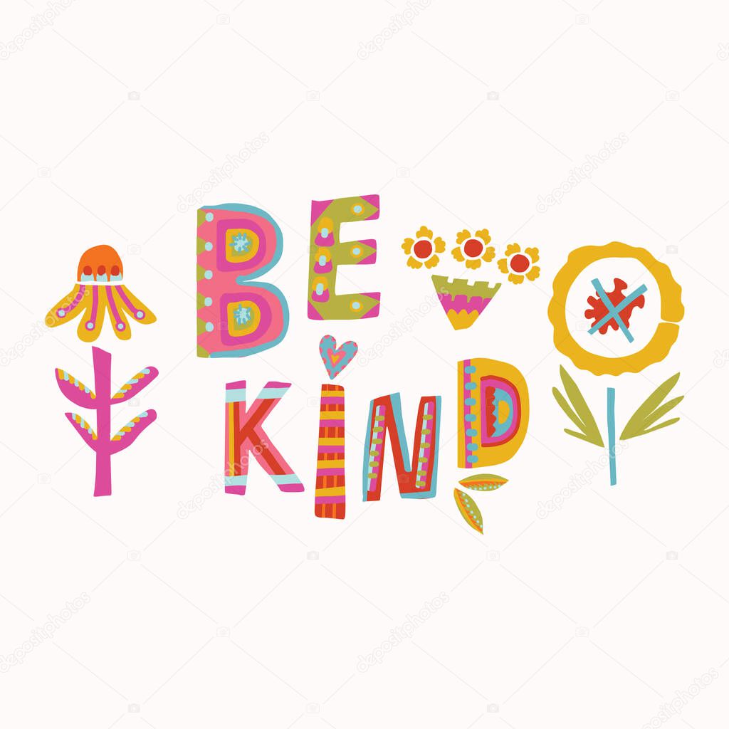 Be kind to each other coronavirus motivation poster. Social media covid 19 infographic. Together we will get through this. Viral pandemic community support quote message. Inspirational renewal sticker