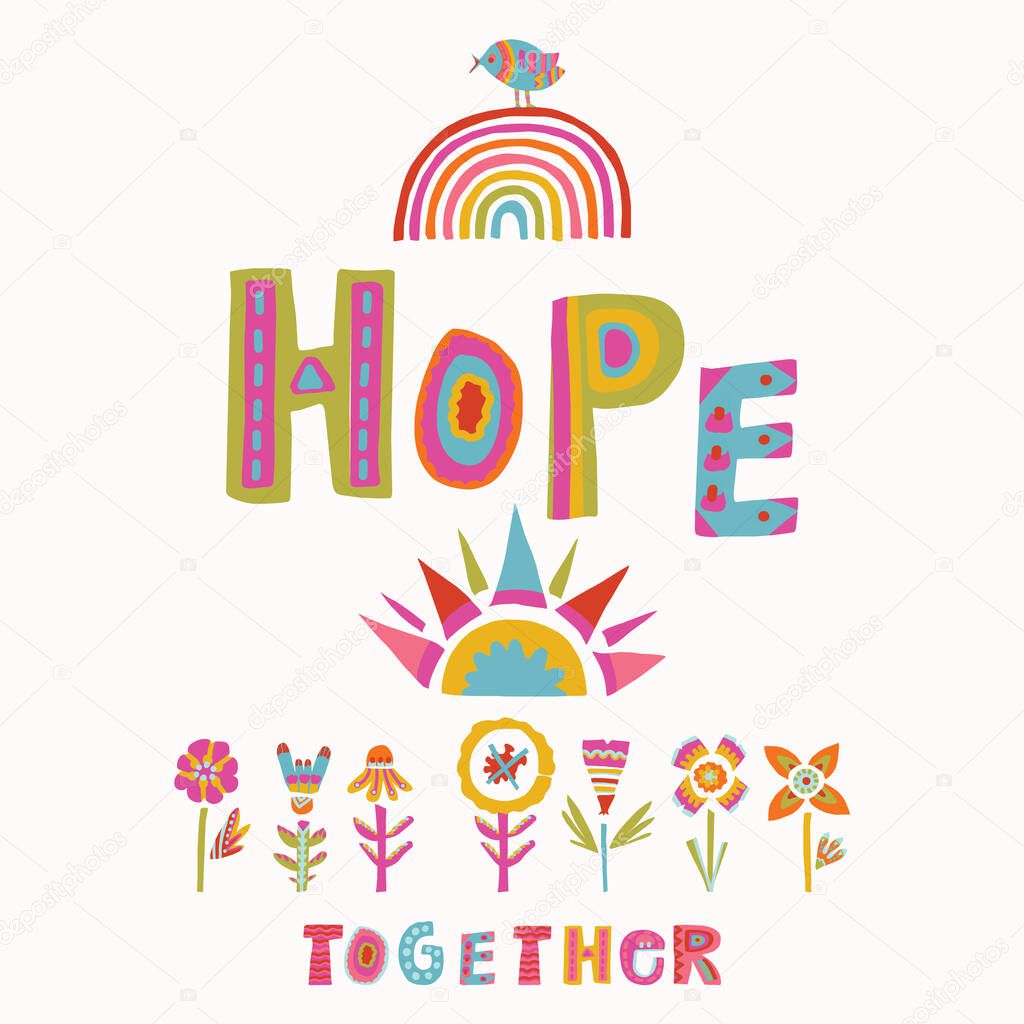 Plant a seed of hope corona virus motivation banner. Social media covid 19 infographic. Stay positive and hopeful together. Viral pandemic support message. Outreach inspirational renewal sticker