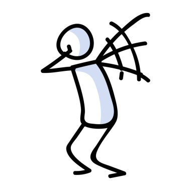 Sevimli çöp adam, panik, negatif duygu, çizgi sanatı ikonu. Öfke ve anksiyete çizelgesi. Mutsuz duygu gösteriminin iletişimi. Dehşet verici vektör grafiği. 