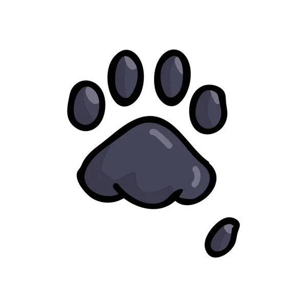 Roztomilý kreslený šedý pes tlapa s dráp tisk vektorové kliparty. Zvířecí stopa pro milovníky psů. Stylizované zábavné děti naučné stezky. Ilustrační značka. Izolovaný chodící otisk. EPS 10. — Stockový vektor