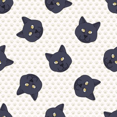 Şirin çizgi film İngiliz kısa hava kedisi kusursuz bir vektör deseni ile karşı karşıya. Soylu kedicik evcil kedi yetiştirir. Kedi sever İngiliz safkanı her yere bulaşmış. Kedi EPS 10. 