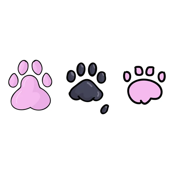 Leuke cartoon kat poot print set vector clipart. Wildlife dierenvoetafdruk voor hondenliefhebbers. Gestileerde leuke kinderen natuurpad. Illustratiemerk. Geïsoleerde klauw wandelafdruk. EPS 10. — Stockvector