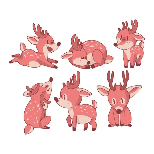 Ροζ Kawaii ελαφιών ζώων διάνυσμα που εικονογράφηση. Ροζ κοριτσίστικη ελαφίνα με στεφάνι λουλουδιών. Παιδικό στυλ ζωγραφισμένο στο χέρι. Για βρεφική διακόσμηση, boho παιδική μόδα, μοντέρνα doodle Woodland graphic design — Διανυσματικό Αρχείο