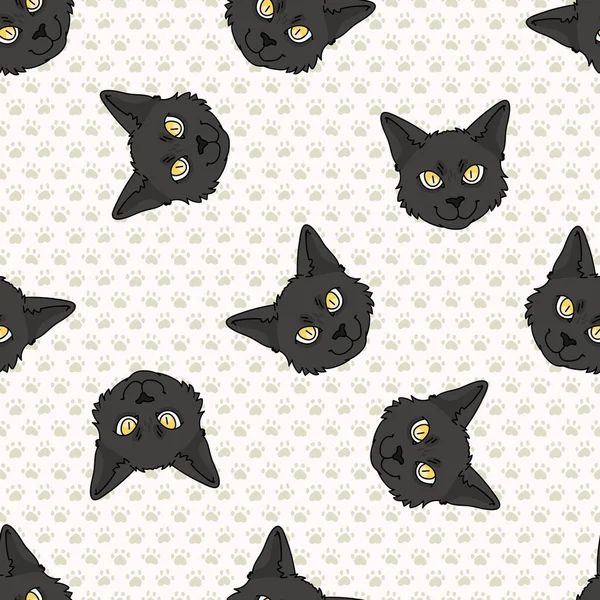 Cute cartoon Bombay cat face seamless vector pattern. Pedigree kitty breed domestic cat background. Cat lover black Asian purebred all over print. Feline EPS 10. — Stock Vector