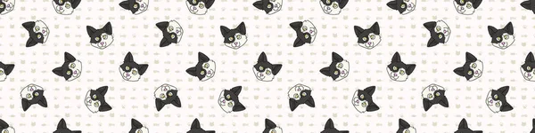 Lindo dibujo animado japonés bobtail gatito cara sin costuras patrón de borde. Pedigrí gatito crianza doméstico gatito fondo. Gato amante calico pura raza washi cinta. Felino EPS 10 ajuste . — Vector de stock