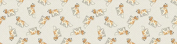 Dibujado a mano lindo cocker spaniel perro raza patrón de borde sin costura. Pura raza pedigrí doméstico perro fondo. Amante de los perros Inglés caza cinta washi mascota. Perrera para perros EPS 10 . — Vector de stock